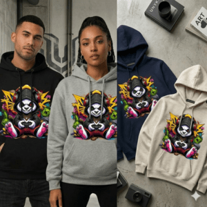 Diseño colorido de un panda grafiquero jugando videojuegos. 