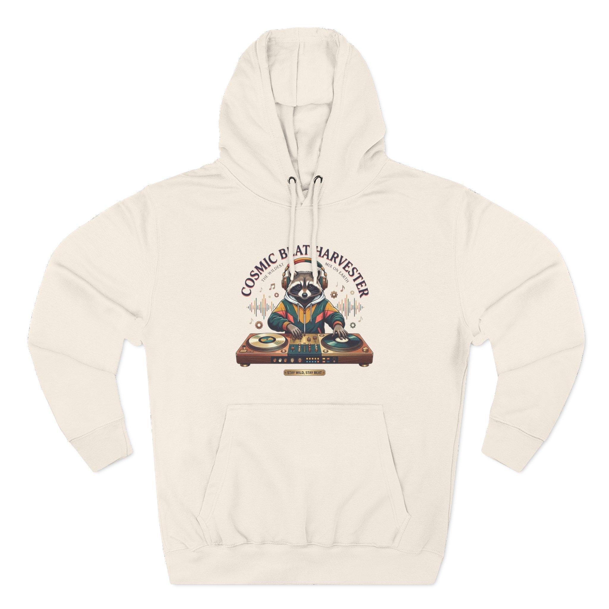 DJ Raccoon 'Cosmic Beat Harvester' Fleece Hoodie — Graphic Music Lover Pullover 4 DJ Raccoon 'Cosmic Beat Harvester' Fleece Hoodie — Graphic Music Lover Pullover - Imagen 4