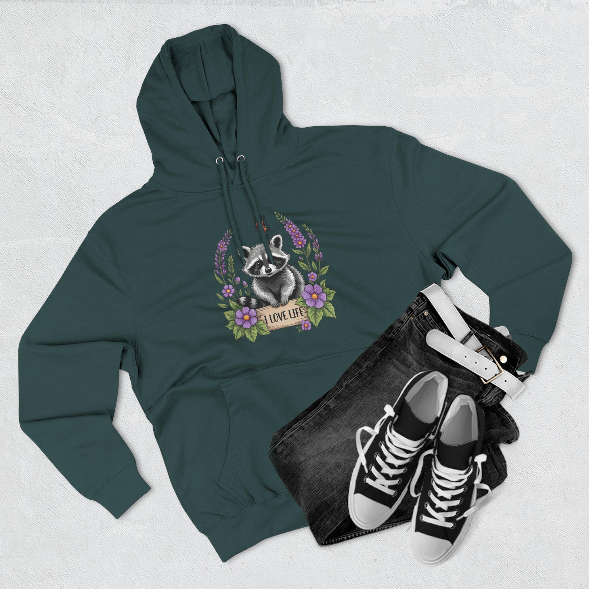 Raccoon Floral 'Love Life' Hoodie – Cute Woodland Animal Pullover 19 Raccoon Floral 'Love Life' Hoodie – Cute Woodland Animal Pullover - Imagen 19
