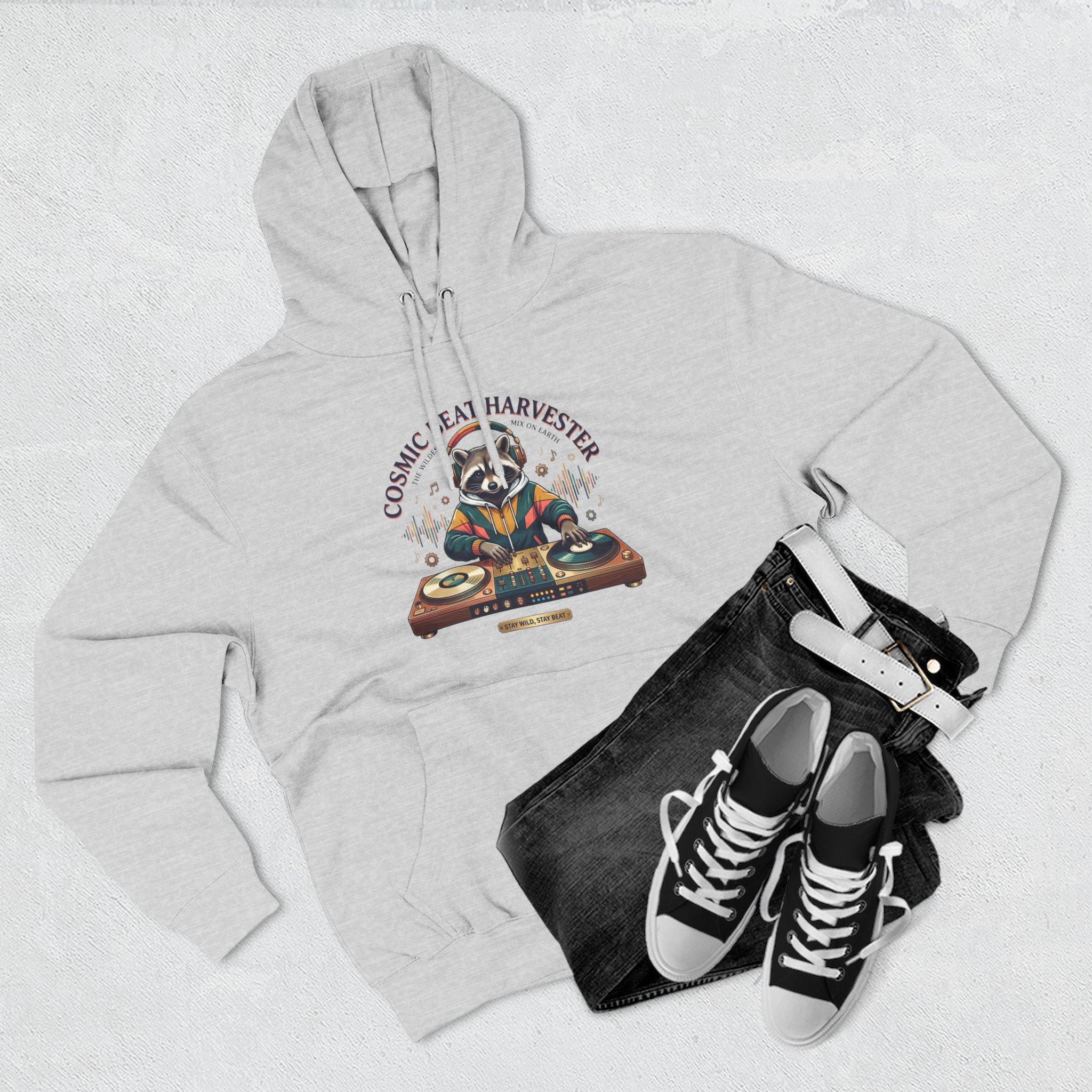 DJ Raccoon 'Cosmic Beat Harvester' Fleece Hoodie — Graphic Music Lover Pullover 13 DJ Raccoon 'Cosmic Beat Harvester' Fleece Hoodie — Graphic Music Lover Pullover - Imagen 13