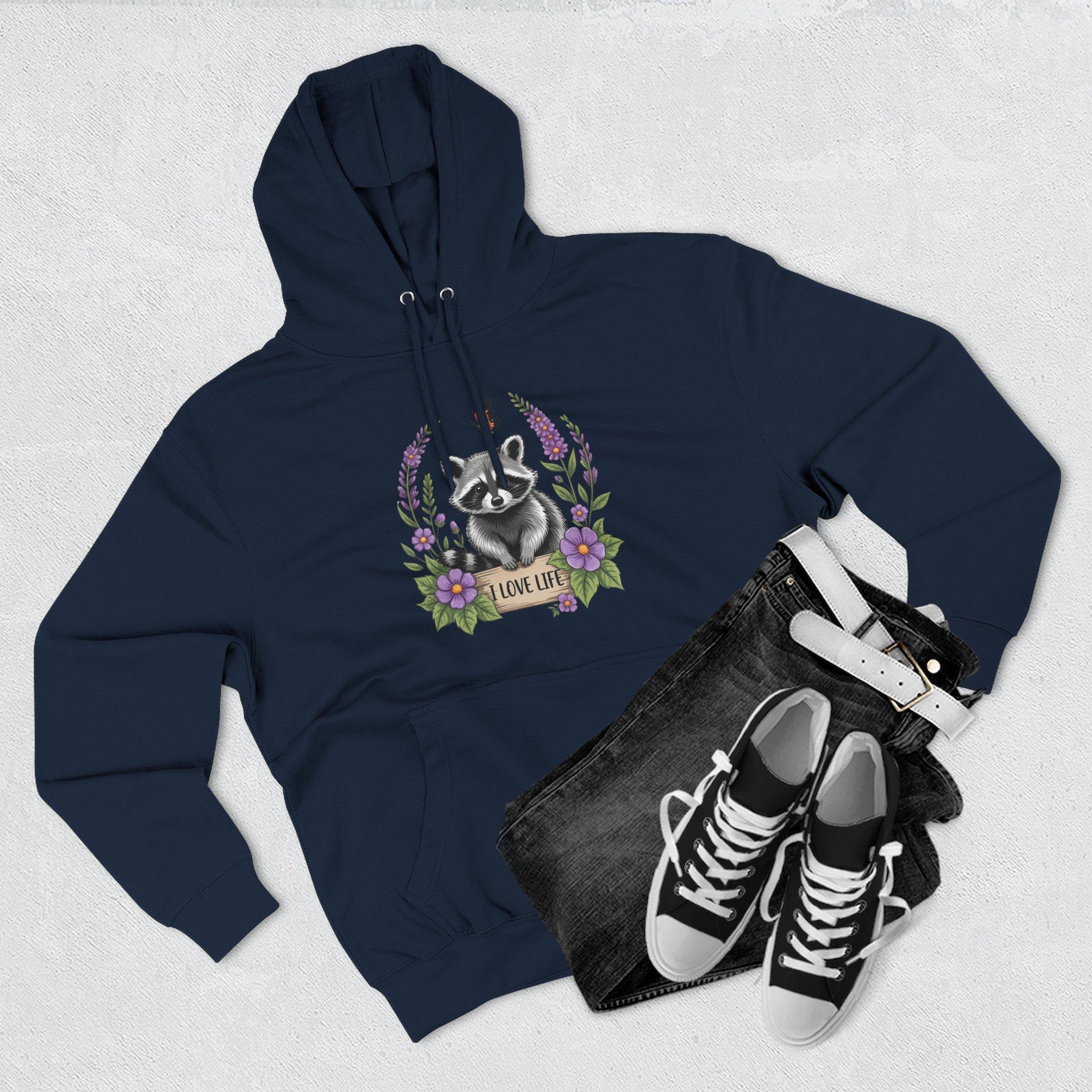 Raccoon Floral 'Love Life' Hoodie – Cute Woodland Animal Pullover 23 Raccoon Floral 'Love Life' Hoodie – Cute Woodland Animal Pullover - Imagen 23