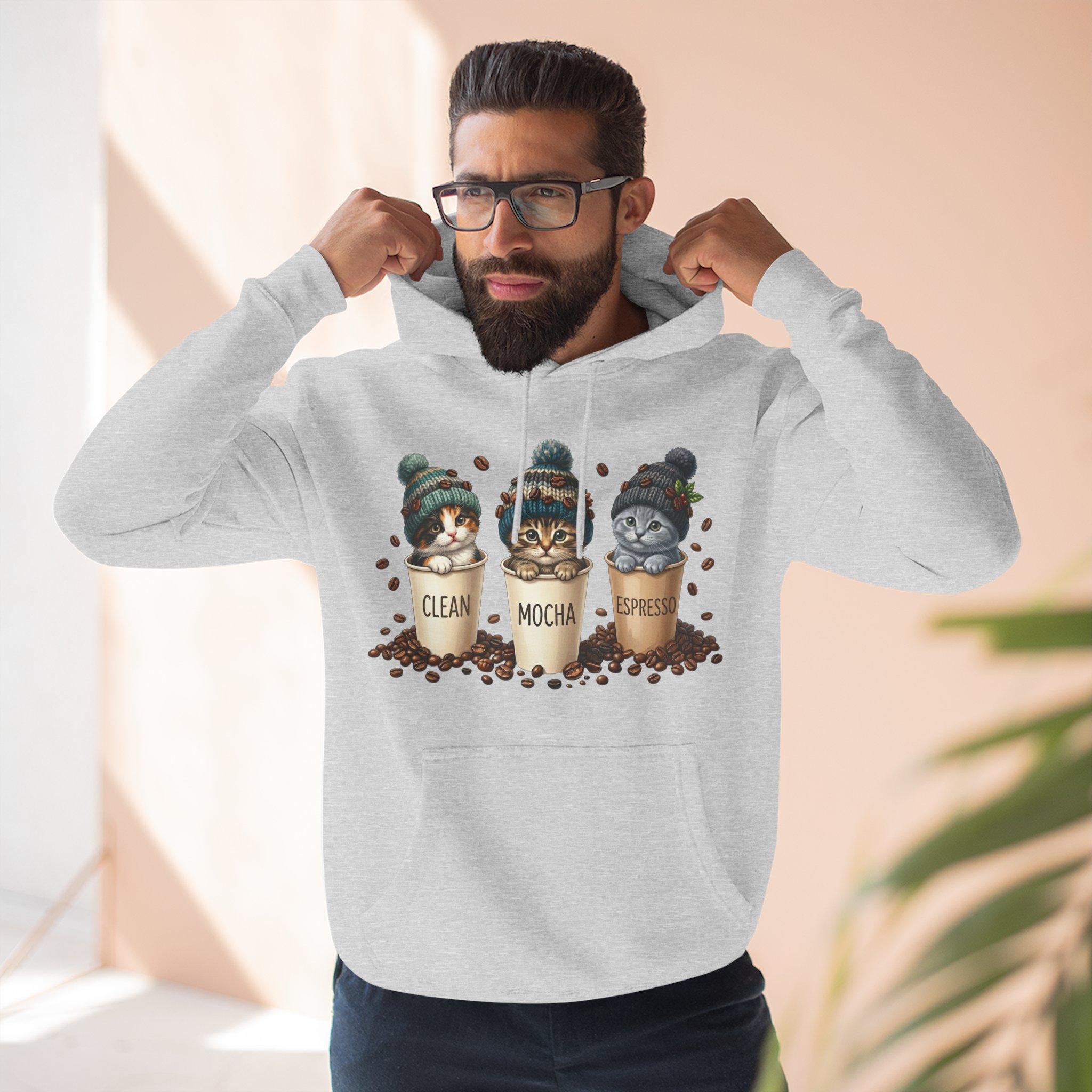 Coffee Cats Hoodie — Cute 'Clean Mocha Espresso' Cat Coffee Cups Fleece Pullover 6 Coffee Cats Hoodie — Cute 'Clean Mocha Espresso' Cat Coffee Cups Fleece Pullover - Imagen 6