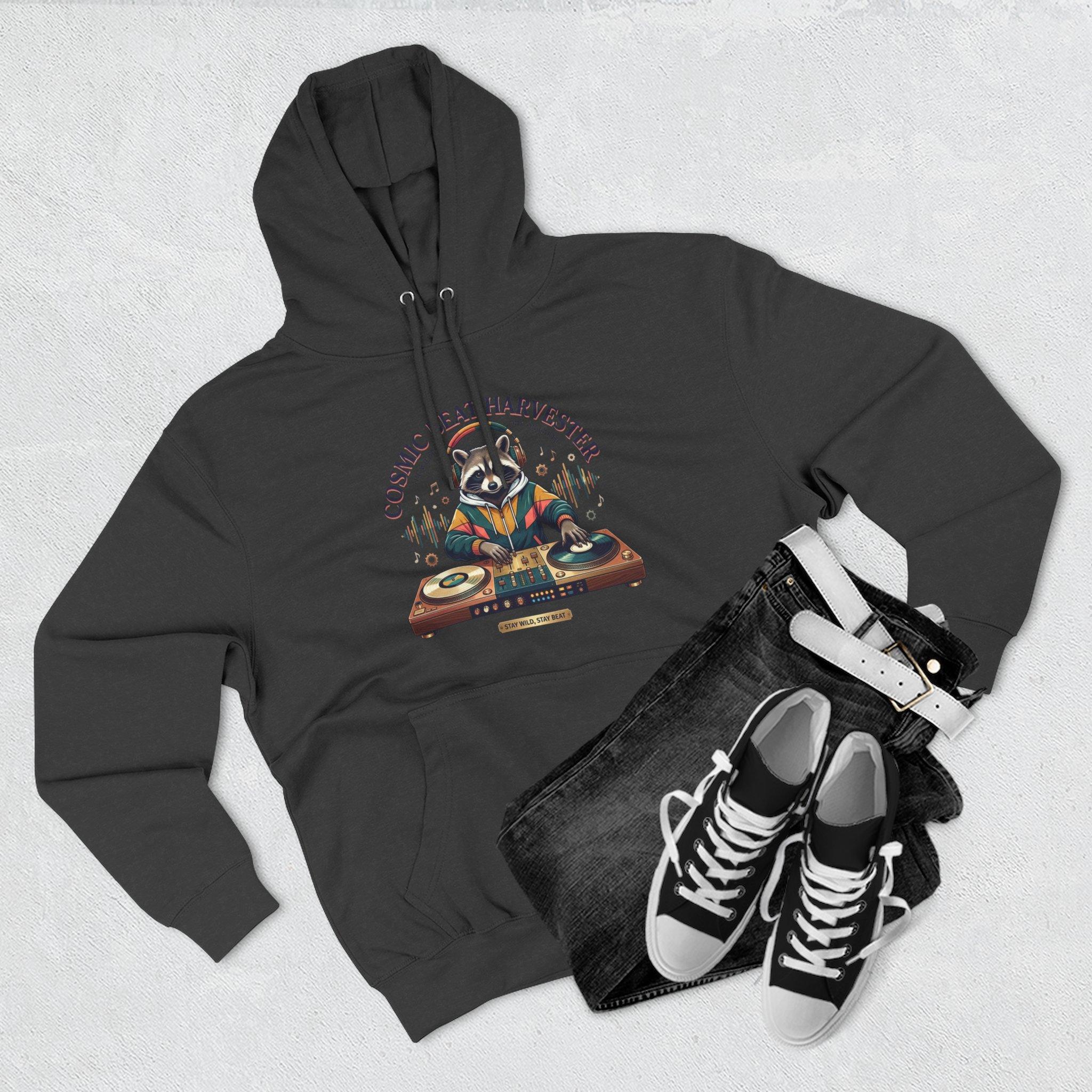 DJ Raccoon 'Cosmic Beat Harvester' Fleece Hoodie — Graphic Music Lover Pullover 18 DJ Raccoon 'Cosmic Beat Harvester' Fleece Hoodie — Graphic Music Lover Pullover - Imagen 18