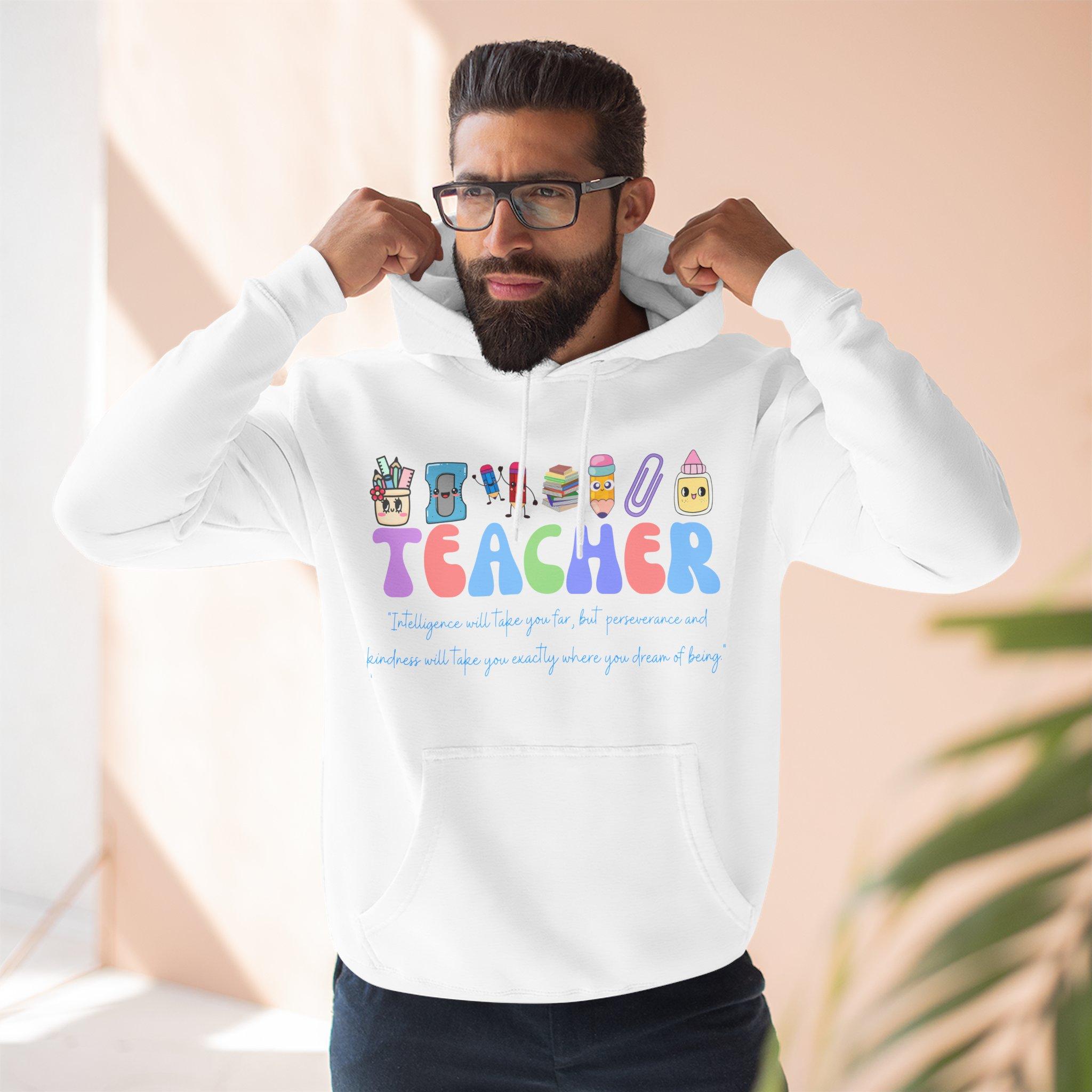 Teacher Graphic Hoodie — Cute Classroom Icons "TEACHER" Design, Gift for Educators 1 Teacher Graphic Hoodie — Cute Classroom Icons "TEACHER" Design, Gift for Educators