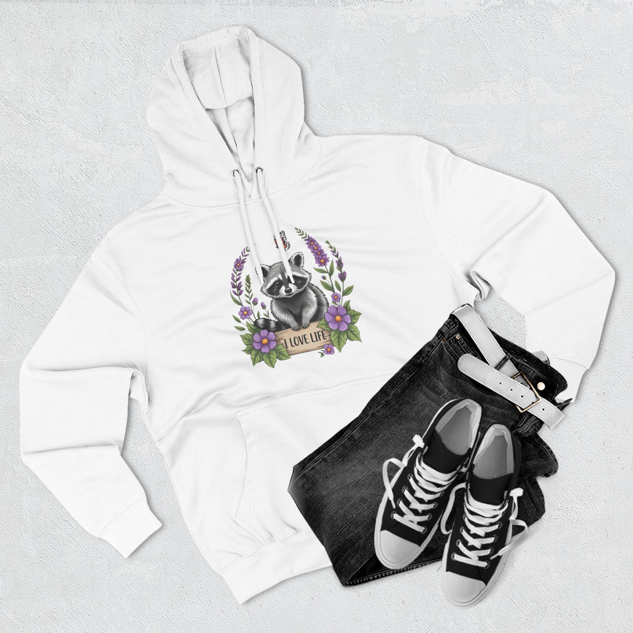 Raccoon Floral 'Love Life' Hoodie – Cute Woodland Animal Pullover 3 Raccoon Floral 'Love Life' Hoodie – Cute Woodland Animal Pullover - Imagen 3
