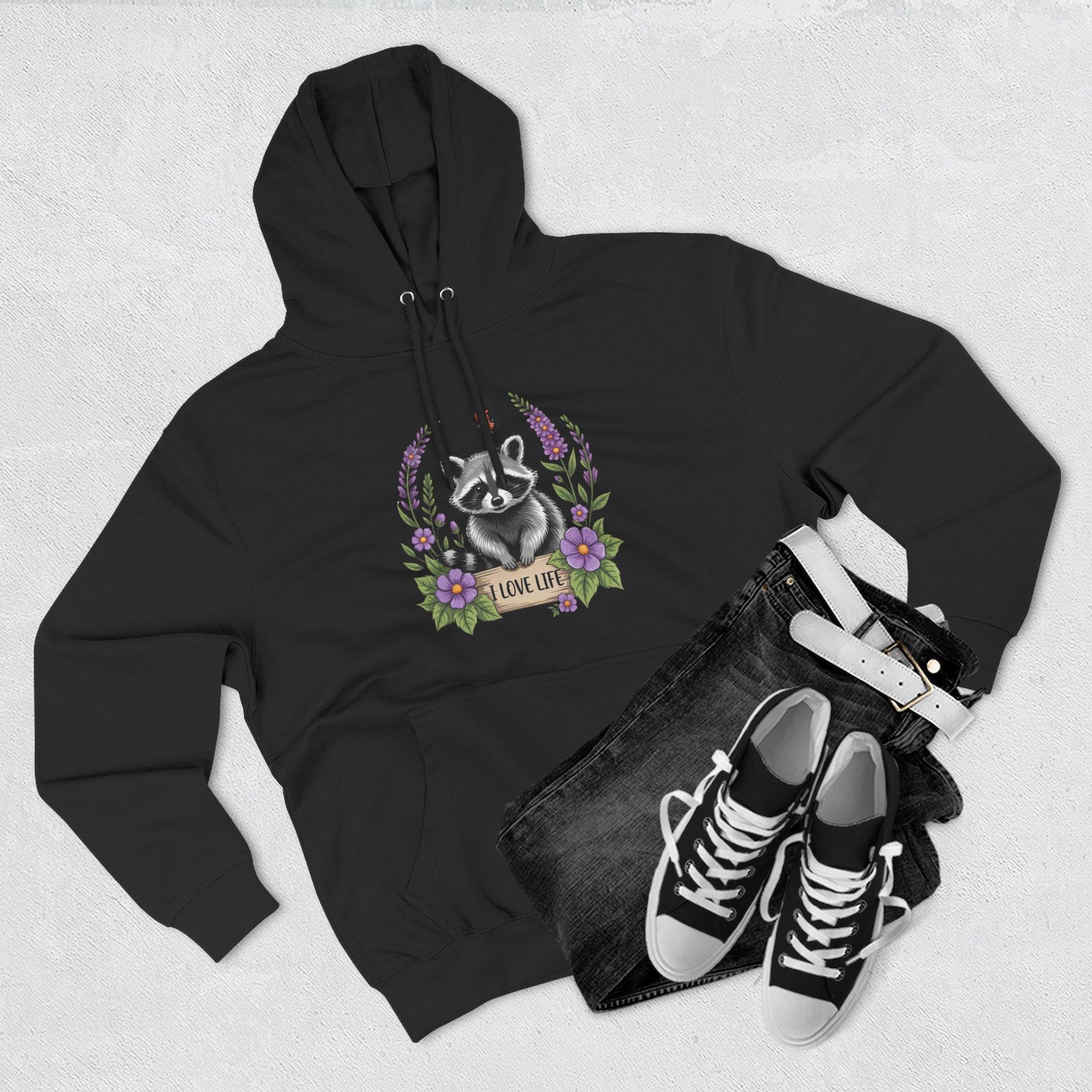 Raccoon Floral 'Love Life' Hoodie – Cute Woodland Animal Pullover 15 Raccoon Floral 'Love Life' Hoodie – Cute Woodland Animal Pullover - Imagen 15