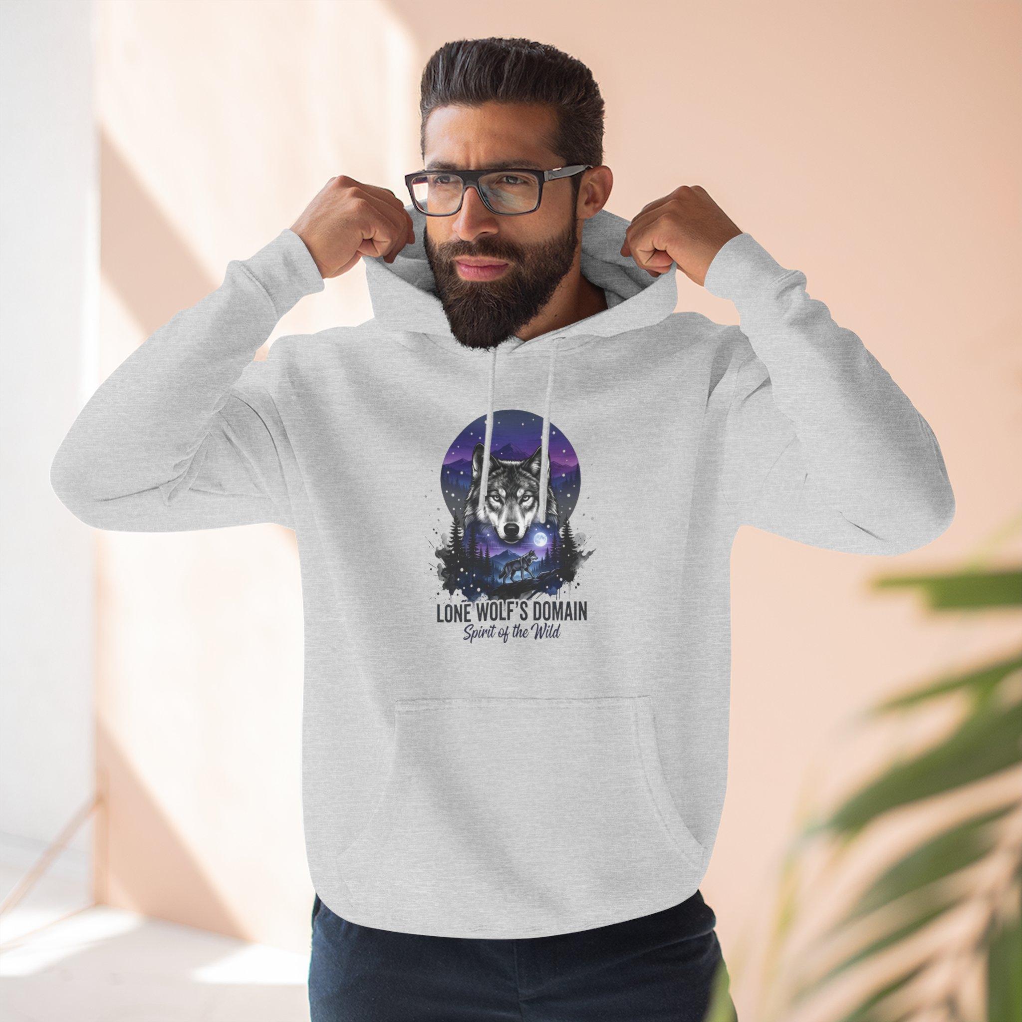 Wolf Moon Hoodie — "Lone Wolf's Domain" Graphic Fleece Pullover 1 Wolf Moon Hoodie — "Lone Wolf's Domain" Graphic Fleece Pullover