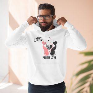 Feline Love Cat Hoodie — Pink & Black Heart Graphic Hoodie