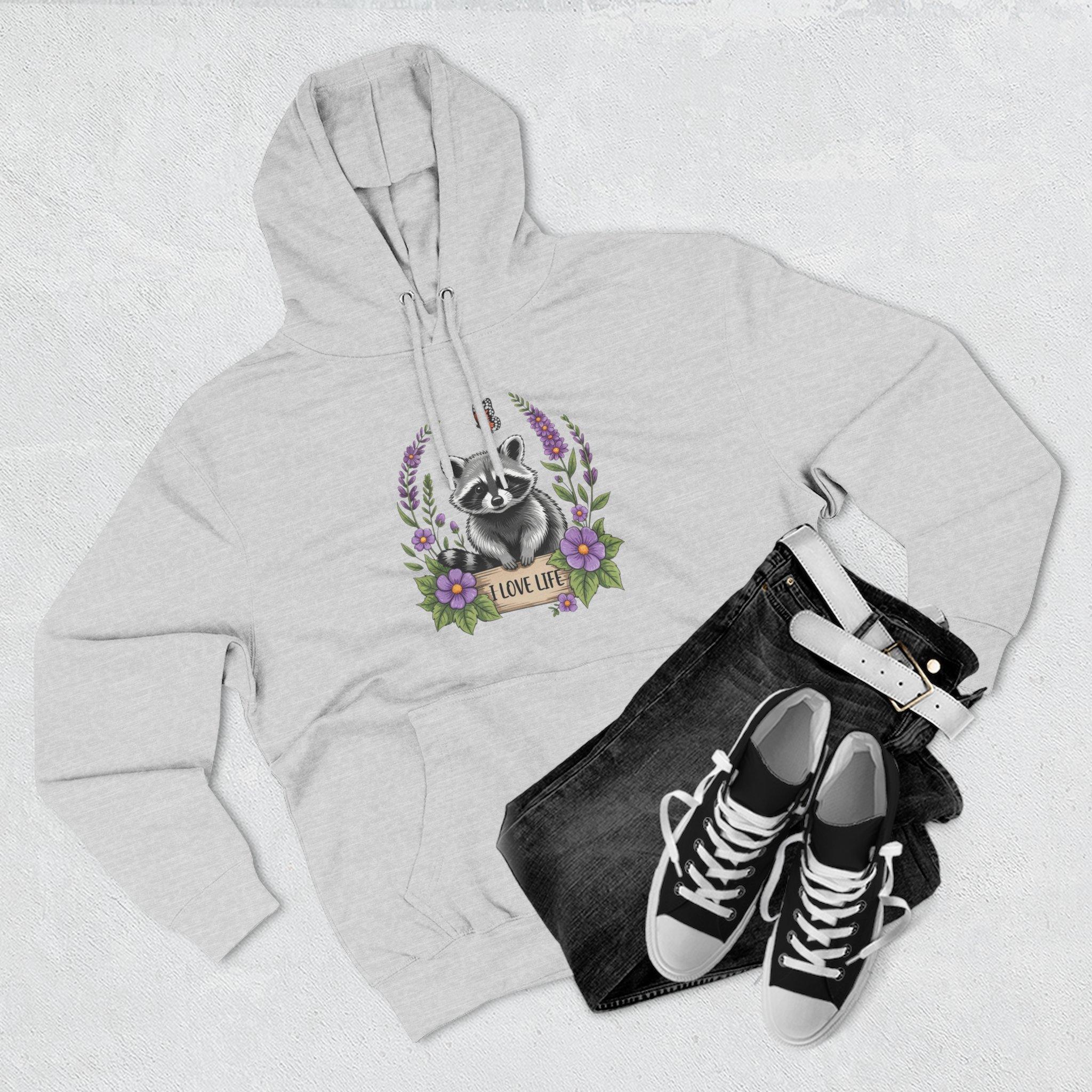 Raccoon Floral 'Love Life' Hoodie – Cute Woodland Animal Pullover 7 Raccoon Floral 'Love Life' Hoodie – Cute Woodland Animal Pullover - Imagen 7