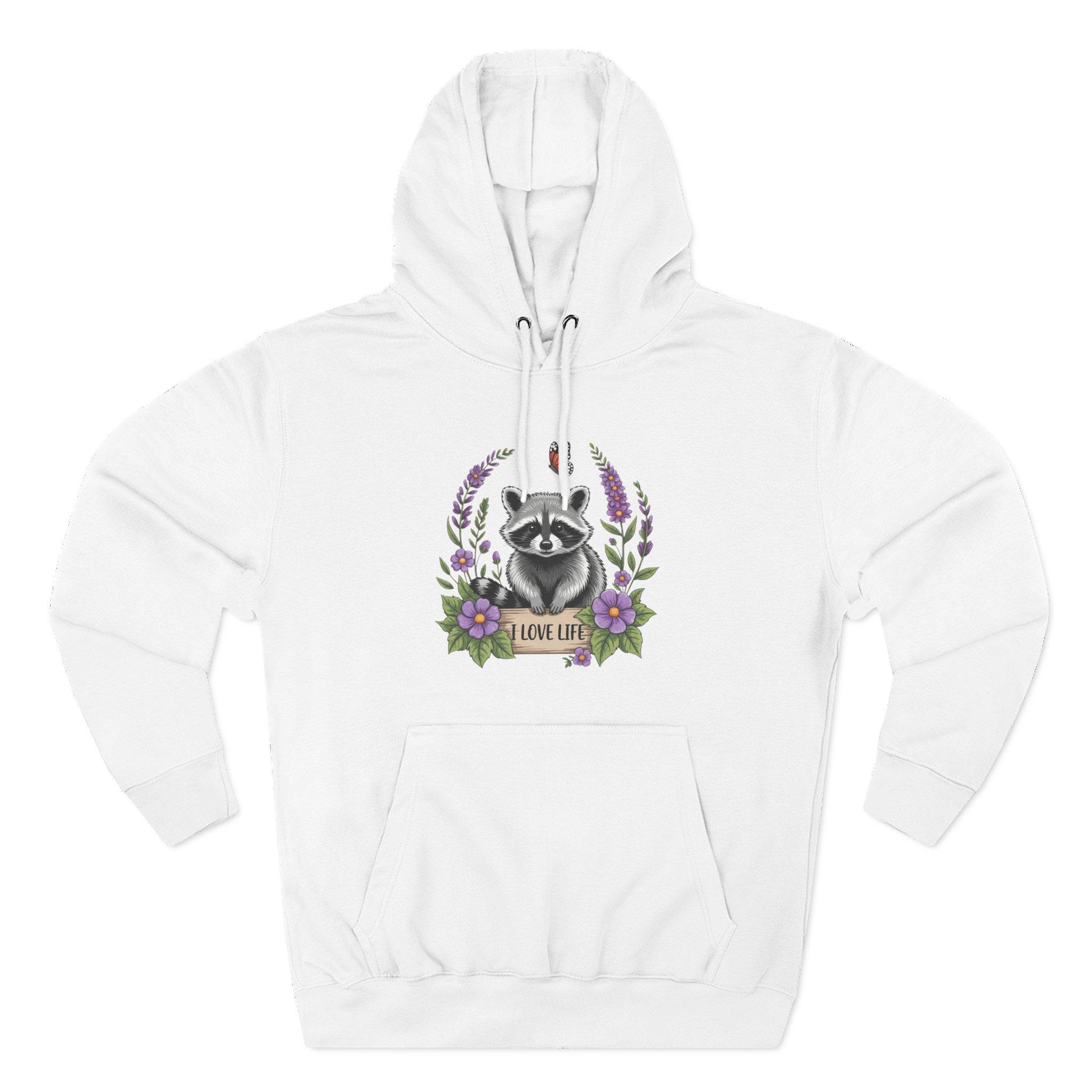 Raccoon Floral 'Love Life' Hoodie – Cute Woodland Animal Pullover 2 Raccoon Floral 'Love Life' Hoodie – Cute Woodland Animal Pullover - Imagen 2
