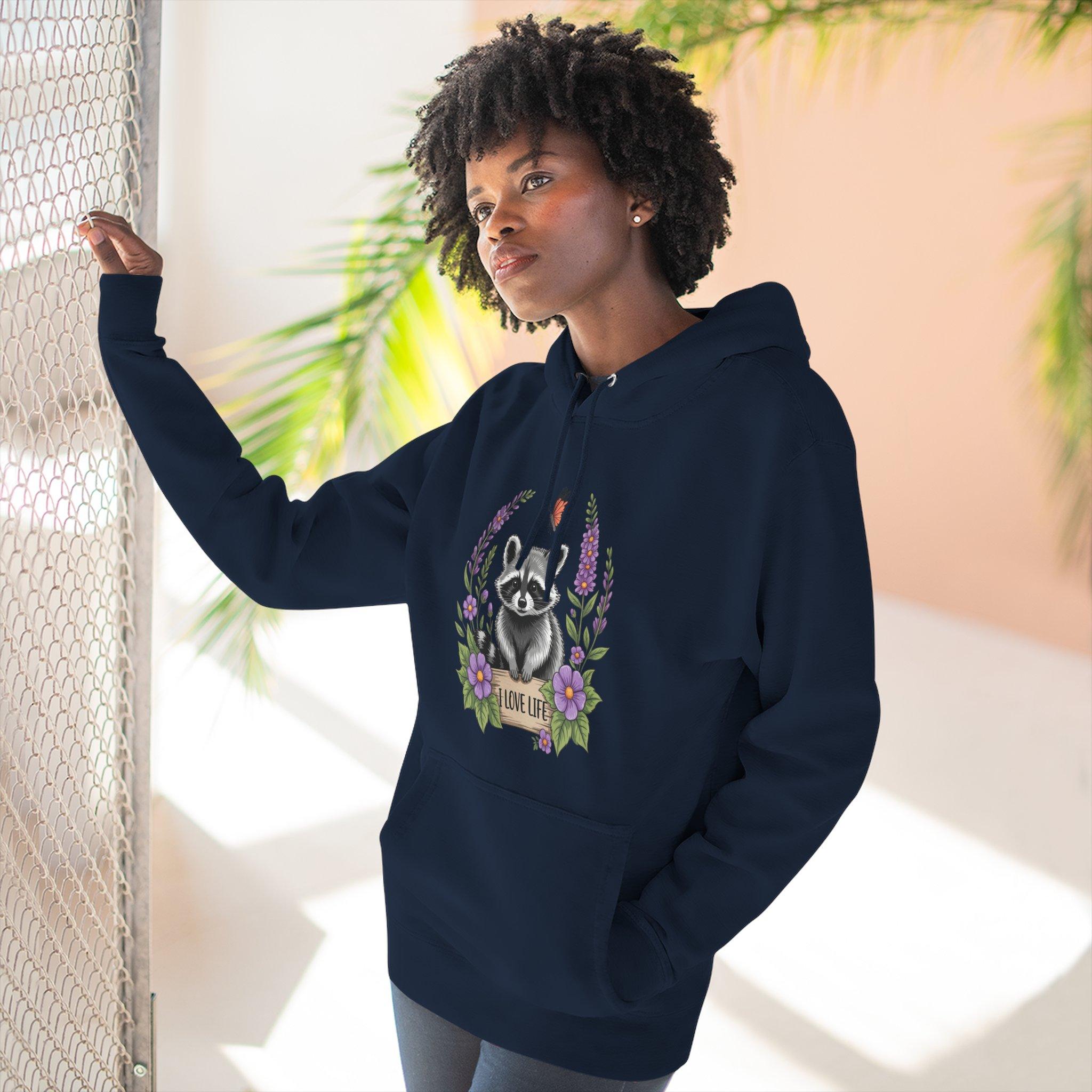 Raccoon Floral 'Love Life' Hoodie – Cute Woodland Animal Pullover 21 Raccoon Floral 'Love Life' Hoodie – Cute Woodland Animal Pullover - Imagen 21
