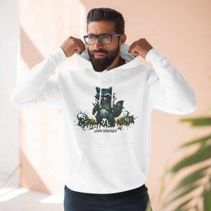 Ninja raccoon print hoodie — "Cowabunga Ninja" urban skateboard design