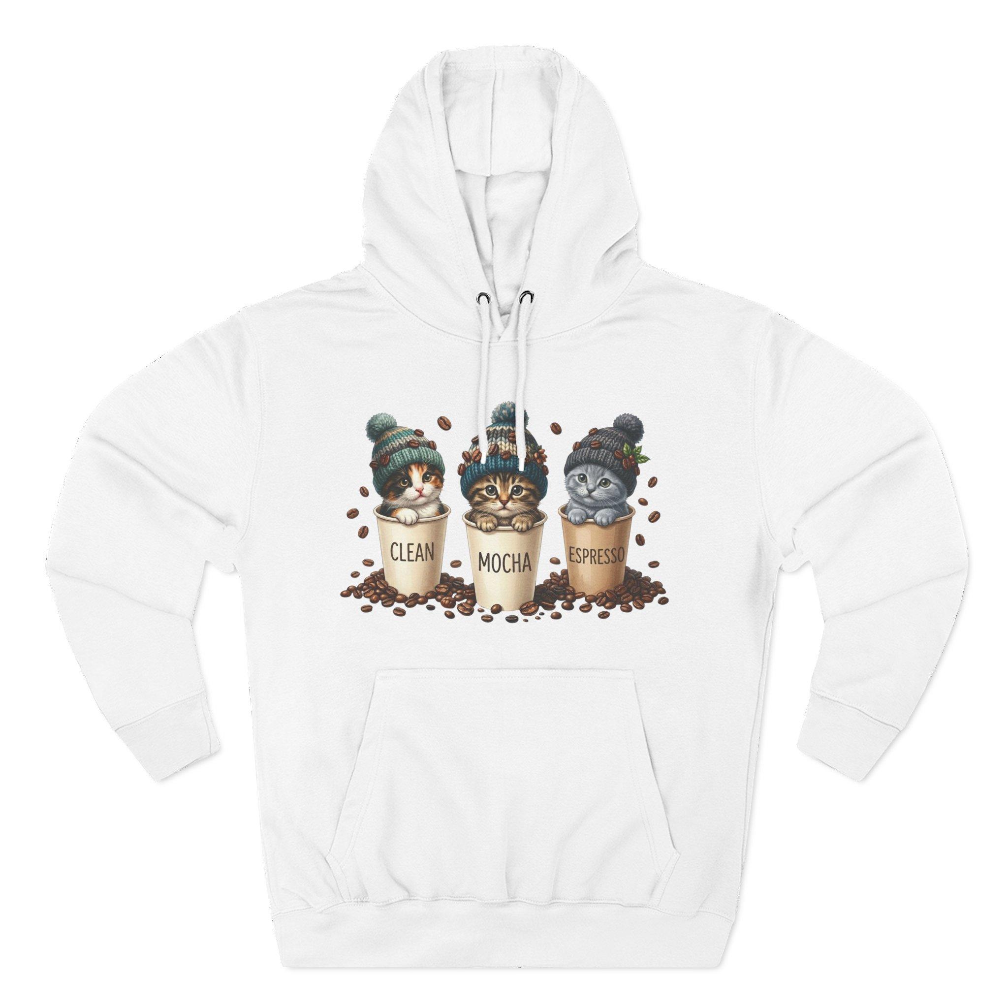 Coffee Cats Hoodie — Cute 'Clean Mocha Espresso' Cat Coffee Cups Fleece Pullover 4 Coffee Cats Hoodie — Cute 'Clean Mocha Espresso' Cat Coffee Cups Fleece Pullover - Imagen 4