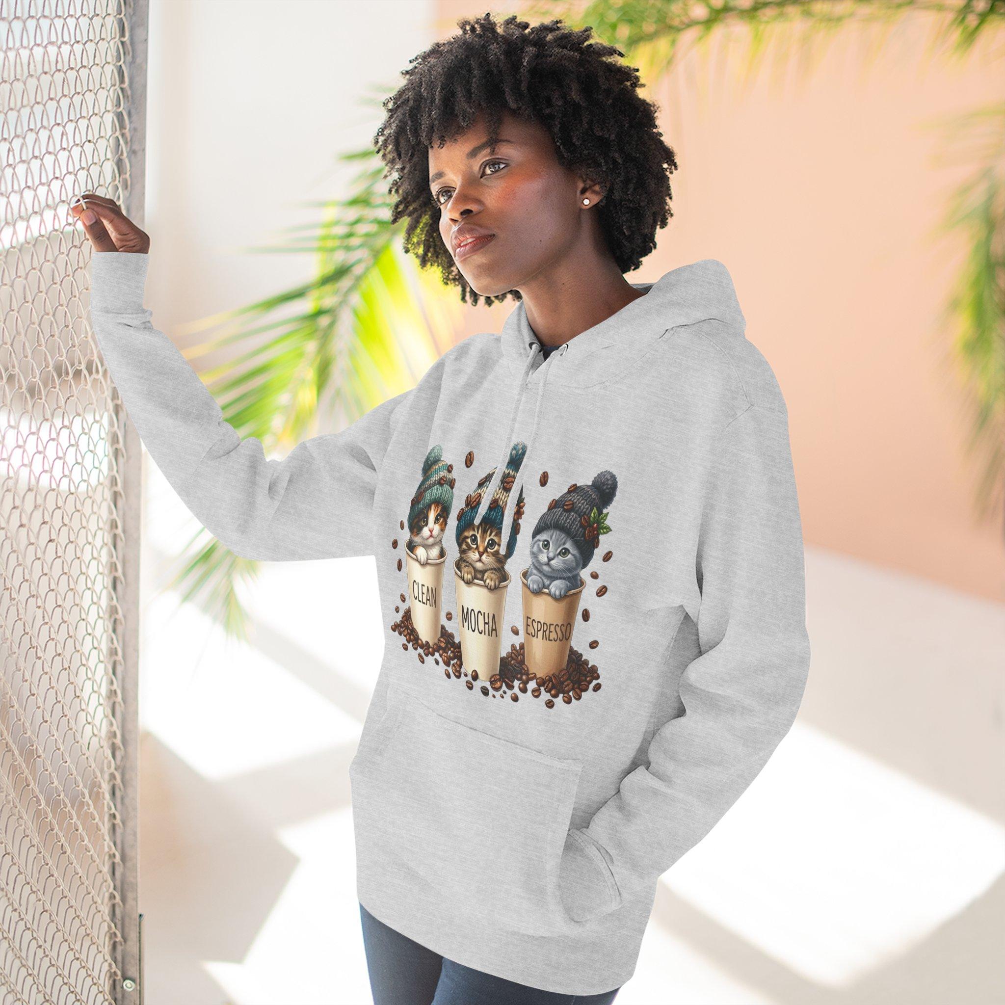 Coffee Cats Hoodie — Cute 'Clean Mocha Espresso' Cat Coffee Cups Fleece Pullover 7 Coffee Cats Hoodie — Cute 'Clean Mocha Espresso' Cat Coffee Cups Fleece Pullover - Imagen 7