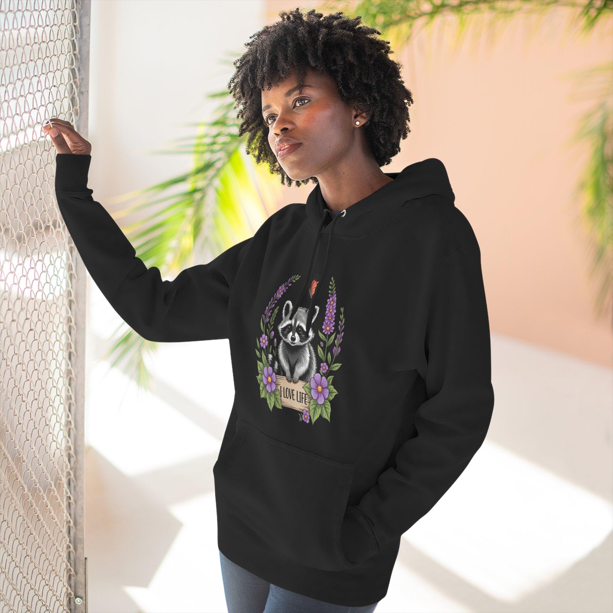 Raccoon Floral 'Love Life' Hoodie – Cute Woodland Animal Pullover 13 Raccoon Floral 'Love Life' Hoodie – Cute Woodland Animal Pullover - Imagen 13