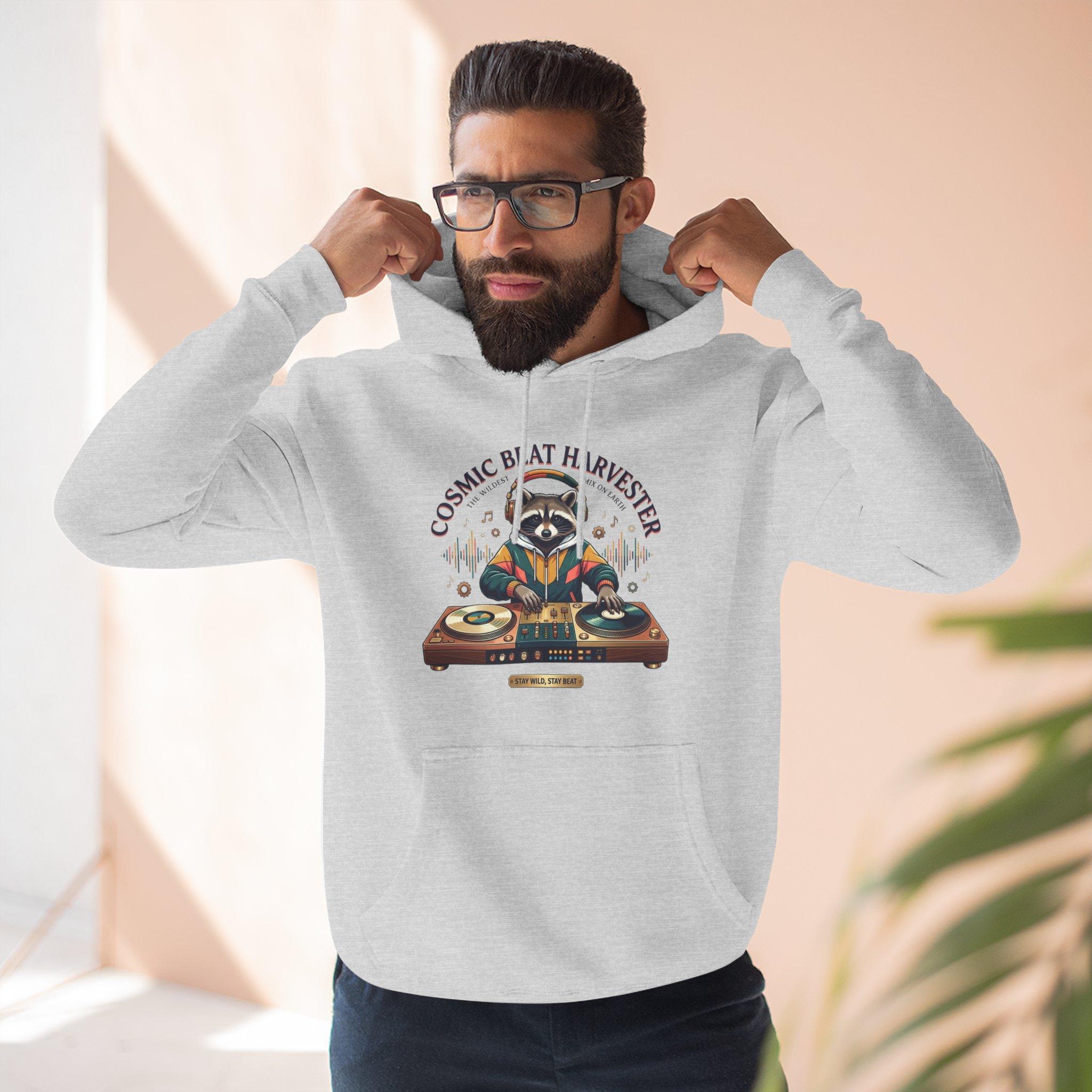 DJ Raccoon 'Cosmic Beat Harvester' Fleece Hoodie — Graphic Music Lover Pullover 11 DJ Raccoon 'Cosmic Beat Harvester' Fleece Hoodie — Graphic Music Lover Pullover - Imagen 11
