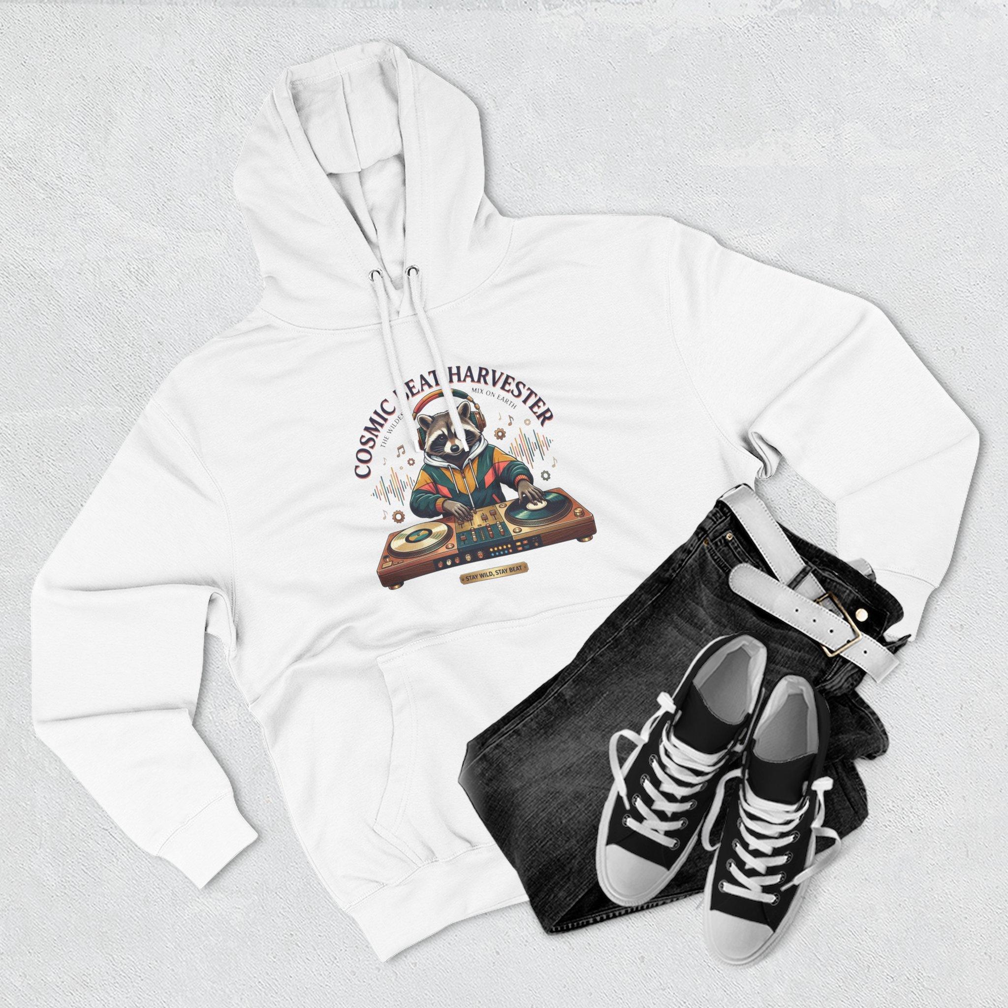DJ Raccoon 'Cosmic Beat Harvester' Fleece Hoodie — Graphic Music Lover Pullover 8 DJ Raccoon 'Cosmic Beat Harvester' Fleece Hoodie — Graphic Music Lover Pullover - Imagen 8