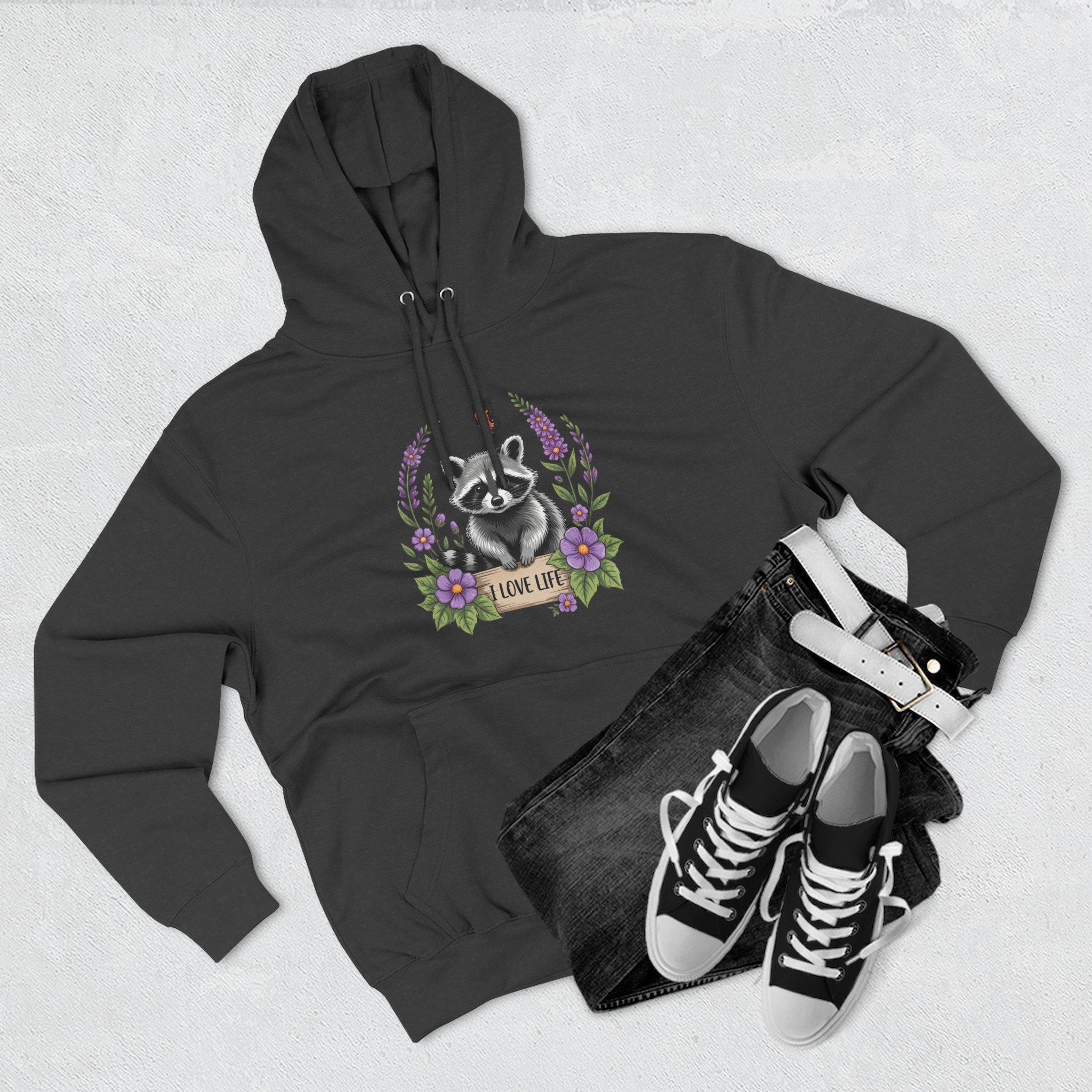 Raccoon Floral 'Love Life' Hoodie – Cute Woodland Animal Pullover 11 Raccoon Floral 'Love Life' Hoodie – Cute Woodland Animal Pullover - Imagen 11
