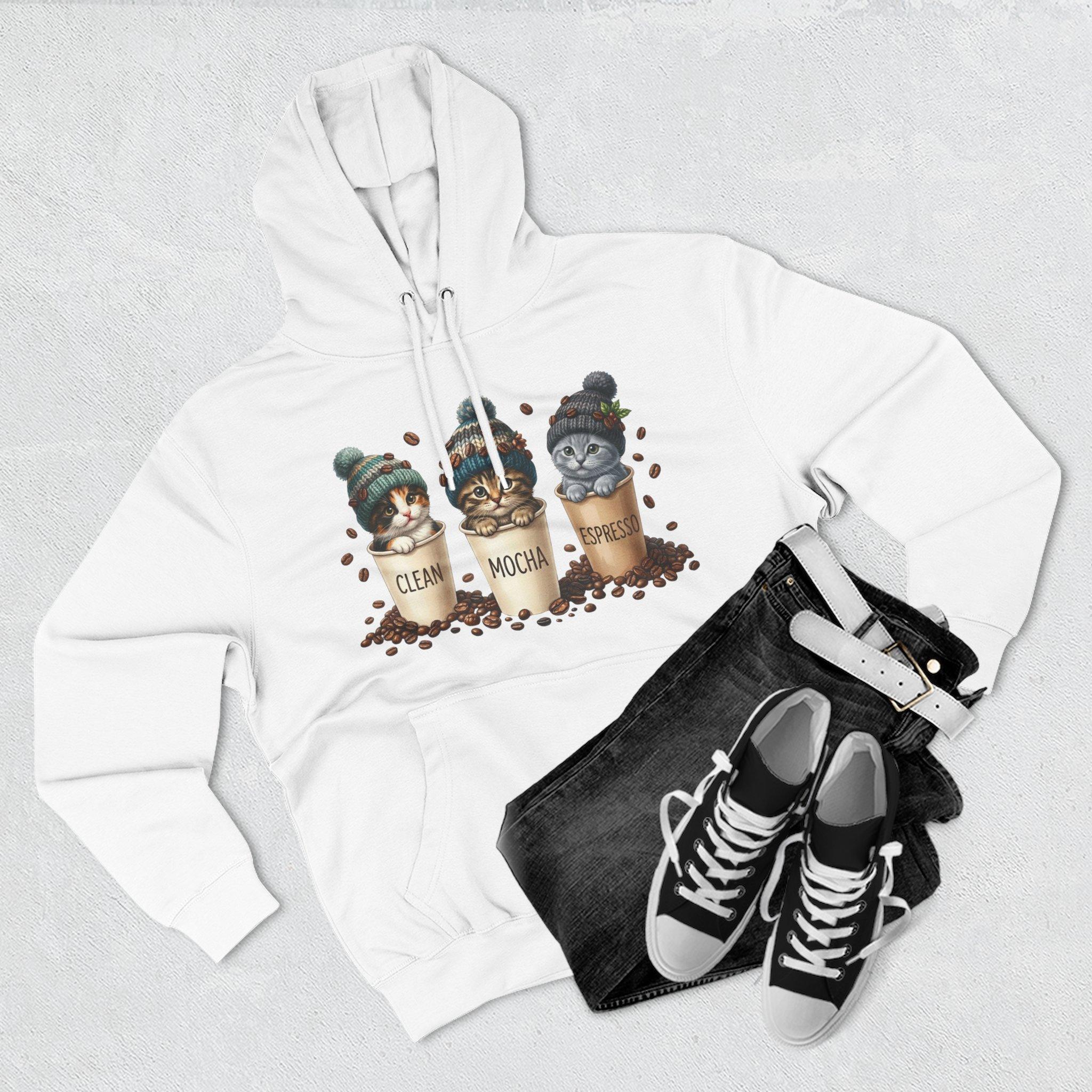 Coffee Cats Hoodie — Cute 'Clean Mocha Espresso' Cat Coffee Cups Fleece Pullover 3 Coffee Cats Hoodie — Cute 'Clean Mocha Espresso' Cat Coffee Cups Fleece Pullover - Imagen 3