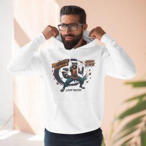 Raccoon Rumble 'Scrap Master' Graphic Hoodie — Retro Martial Arts Gamer Pullover